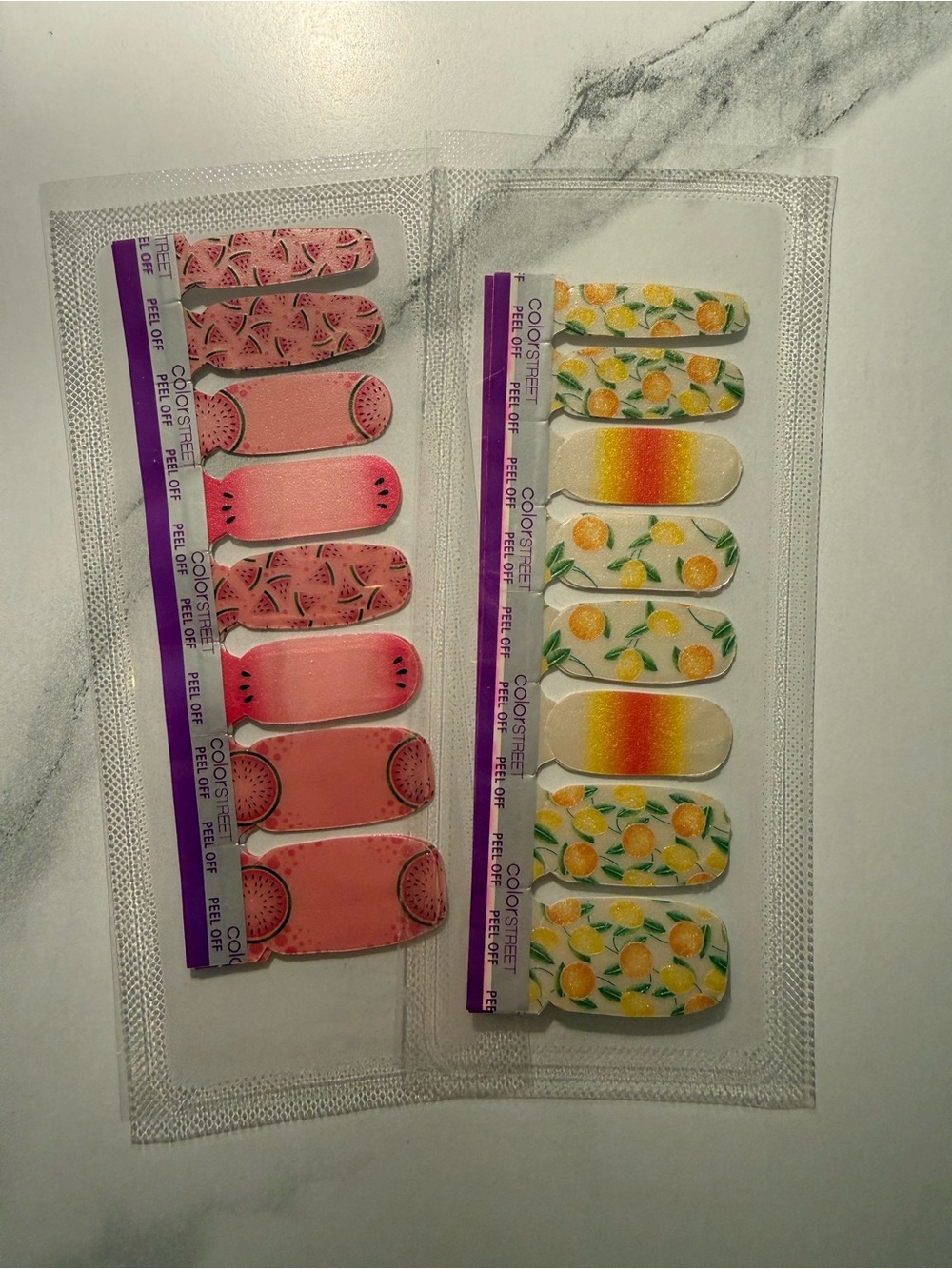 Color Street Pink Watermelon & Yellow Lemon Nail Strips - Lot of 2 Fruit Prints